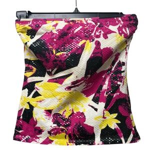 Express Floral Sequin Tube Top XS Strapless Pink Yellow Y2K